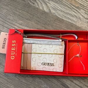 GUESS Textured White and Pink Wristlet
